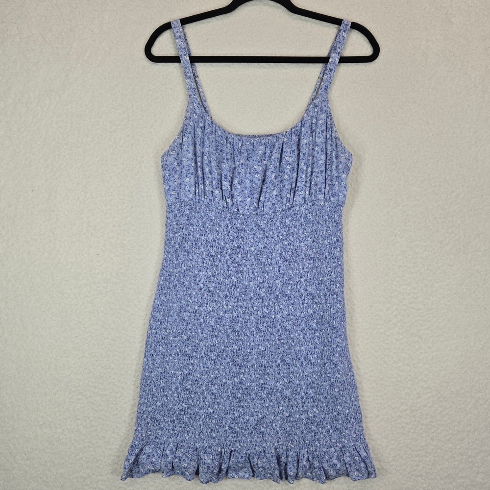 Abercrombie & Fitch Mini Dress Women Large Blue Floral Smocked Ruffle Sundress